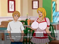 Veľké prsia a krivá anime dievčina si užíva panenstvo v hre