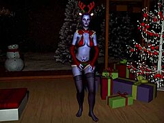性感的寡妇在圣诞节的卧室里性感地跳舞
