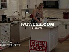 Elderly lesbian couple explores intimacy during home open house - Eva Long and Annie Archer