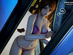 La matrigna mostra le sue curve in pelle sul balcone in un anime 3D