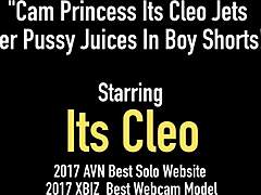 Mature Cam star Cleo pleasures herself in boy shorts