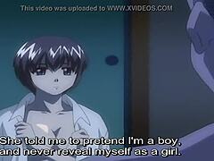 Tøvende yuri anime karakter engagerer sig i seksuel aktivitet med en moden kvinde