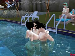 Hardcore analsex med två vackra japanska fruar i poolen