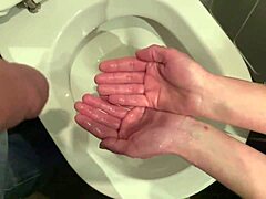 Fetish couple explores their kinky side with pissing on me and other bathroom positions