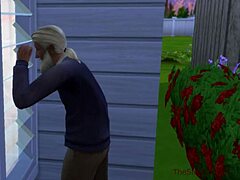 رجل مسن يدفع الإيجار لفتاة شابة في حمام التجسس في The Sims 4