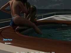 Firegirl kartun menjadi nakal di perahu di Waterworld