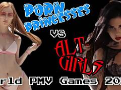 Horúce MILFky a teen princezné súťažia v porno hre