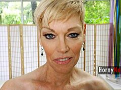 Mommy MILF gets her young dick sucked by horny mature stepmom